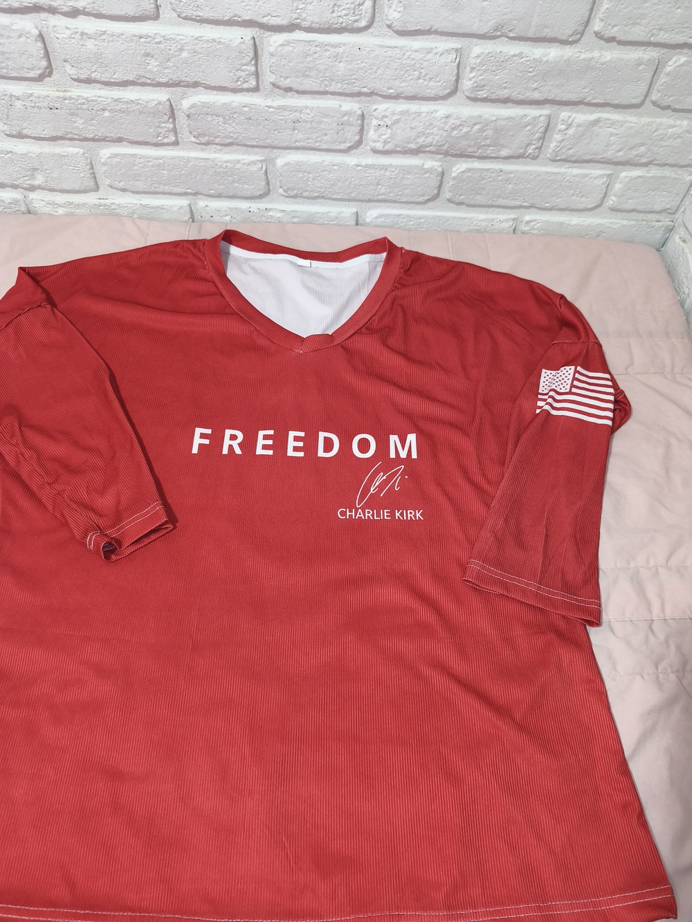 Charlie Kirk Freedom Red Long-Sleeve V-Neck Shirt C1(9)